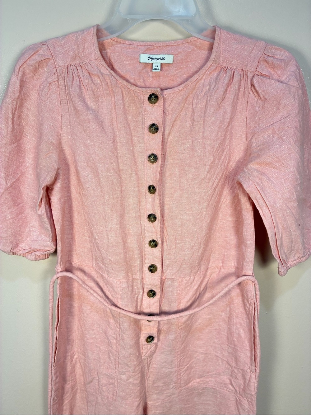 Madewell Linen Pastel Pink Puff Sleeve Jumpsuit - Picture 7 of 14